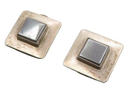 NEX 925 Sterling Silver  Vintage Hematite Square Smooth Drop Earrings  EG6876