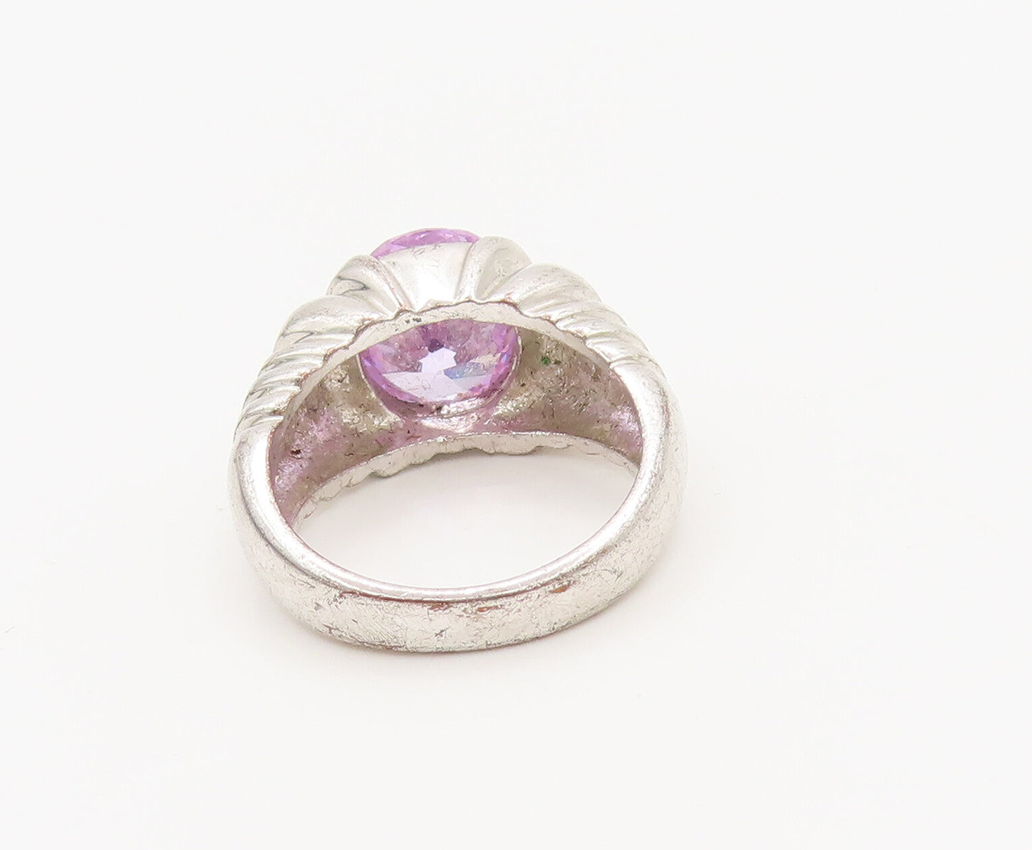 925 Sterling Silver  Vintage Solid Carved Purple Topaz Ring Sz 7.5  RG27376