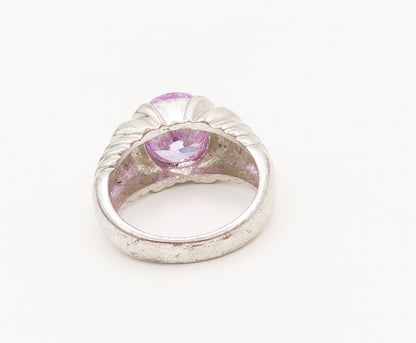 925 Sterling Silver  Vintage Solid Carved Purple Topaz Ring Sz 7.5  RG27376