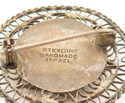 ISRAEL 925 Silver  Vintage Crushed Chrysocolla Star Wire Brooch Pin  BP10284