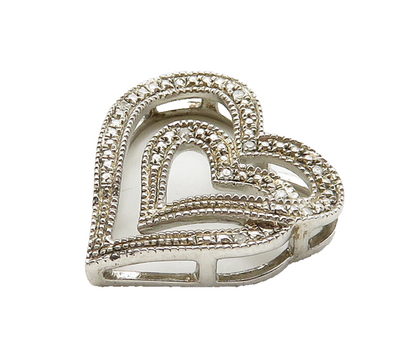 925 Sterling Silver  Shiny Genuine Diamonds Open Love Heart Pendant  PT12435