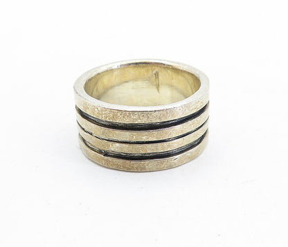 925 Sterling Silver  Vintage Dark Tone Linear Design Band Ring Sz 8.5  RG5723