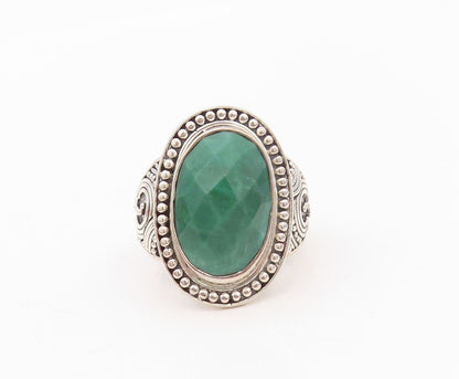 925 Sterling Silver Vintage Ring Oval Gemstone Beaded Design  Sz 9.5  RG30148