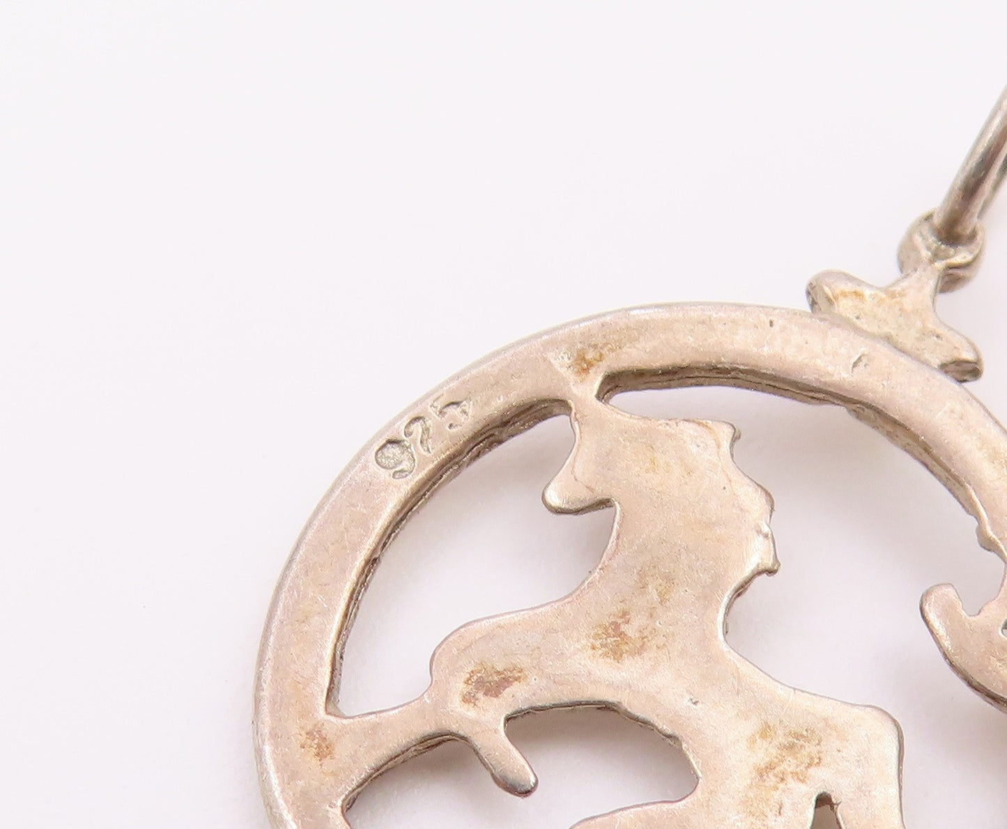 925 Silver  Vintage Open Circle Horse Crescent Moon & Star Pendant  PT21222