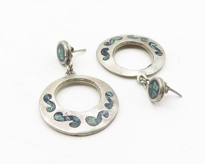 MEXICO 925 Sterling Silver  Vintage Inlaid Turquoise Dangle Earrings  EG5932