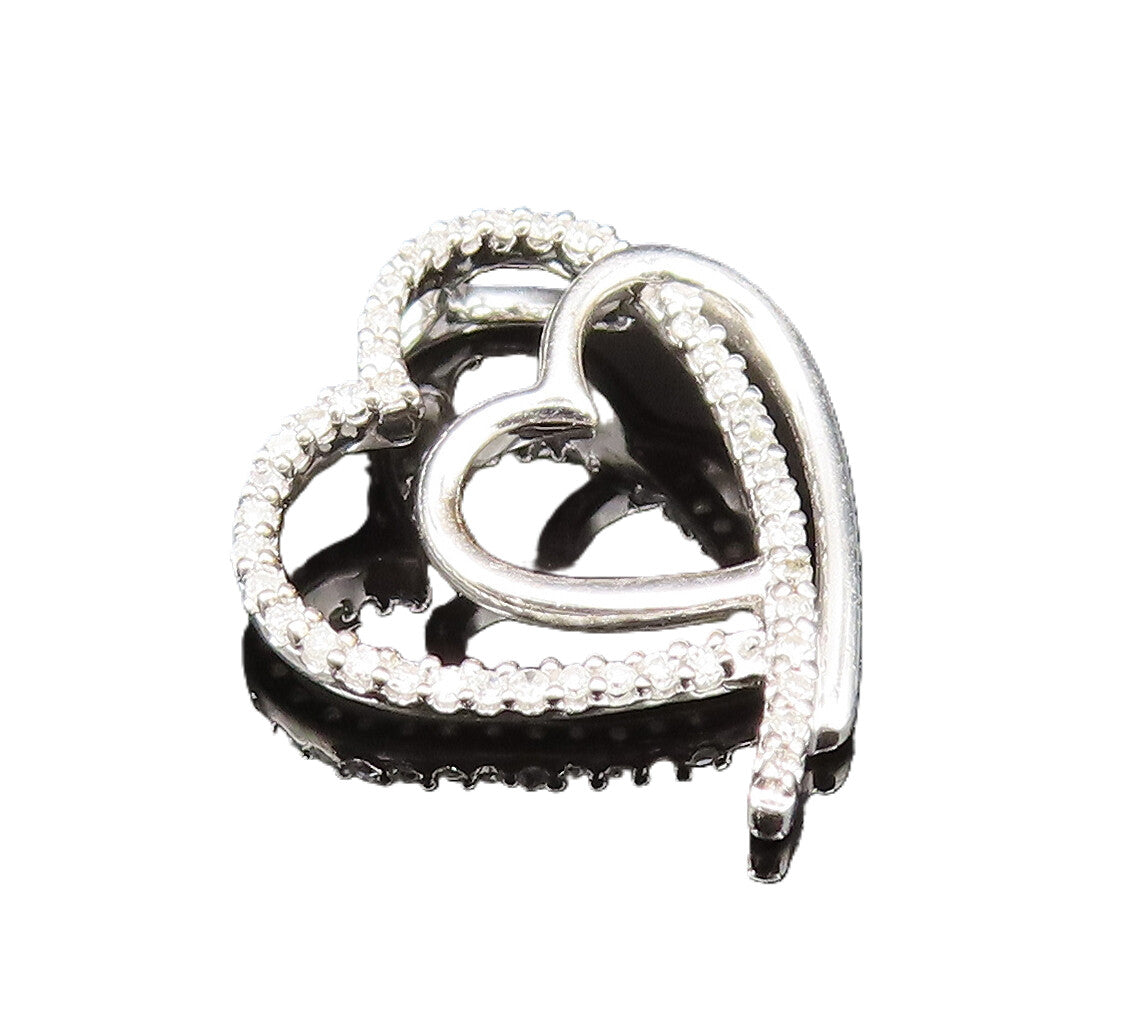 925 Silver  Vintage Genuine Diamonds Double Open Love Heart Pendant  PT20934