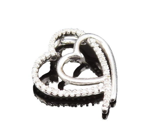 925 Silver  Vintage Genuine Diamonds Double Open Love Heart Pendant  PT20934
