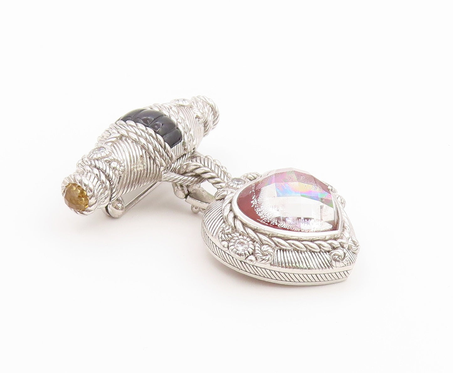 925 Sterling Silver Vintage Brooch Pin JUDITH RIPKA Multi Gemstone Heart BP12637