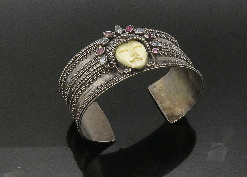 SAMUEL BENHAM 925 Silver  Vintage Amethyst & Topaz Face Cuff Bracelet  BT8706