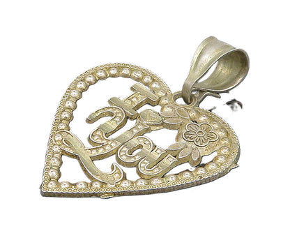925 Sterling Silver  Vintage Floral I Love You Open Heart Pendant  PT18680