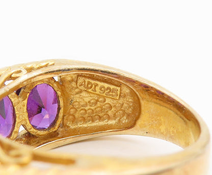 925 Sterling Silver Vintage Ring Gold Plated Oval Cut Amethyst Band Sz 7 RG35687