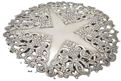 925 Sterling Silver  Vintage Floral Baroque Swirl Star Belt Buckle  TR1616