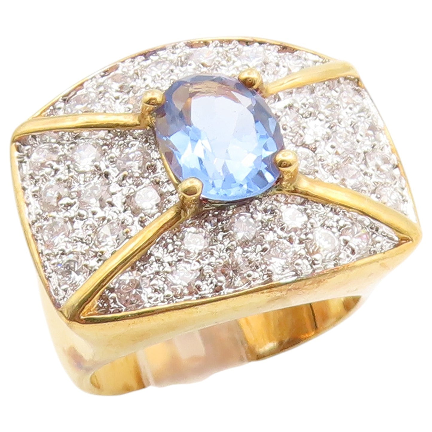 925 Sterling Silver Vintage Ring Gold Plated Tanzanite & CZ Band  Sz 7  RG36763