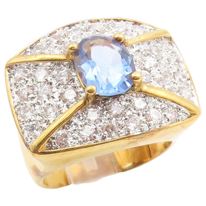 925 Sterling Silver Vintage Ring Gold Plated Tanzanite & CZ Band  Sz 7  RG36763