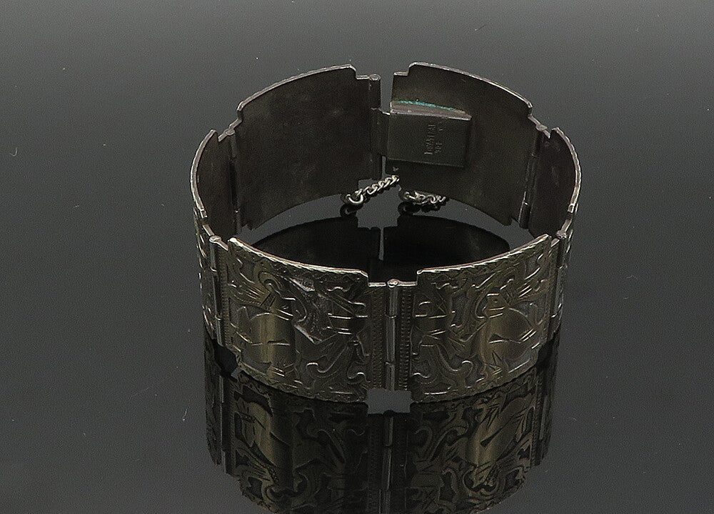 925 Sterling Silver & 18K GOLD  Vintage Warrior Panel Chain Bracelet  BT8242