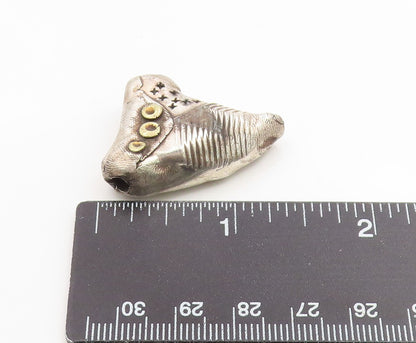 925 Sterling Silver Vintage Pendant Two Tone Textured Geometric Charm  PT26274