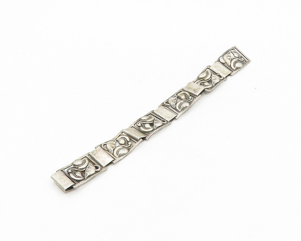 MUNKSGAARD DENMARK 925 Silver  Vintage Floral Panel Chain Bracelet  BT7057