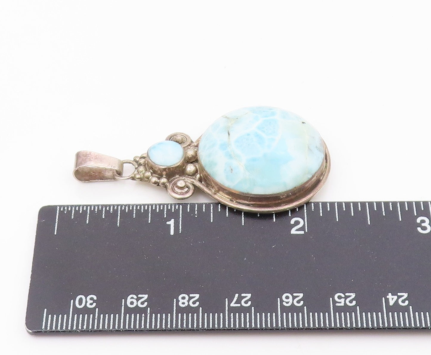 925 Sterling Silver  Vintage Cabochon Cut Larimar Swirl Drop Pendant  PT12443