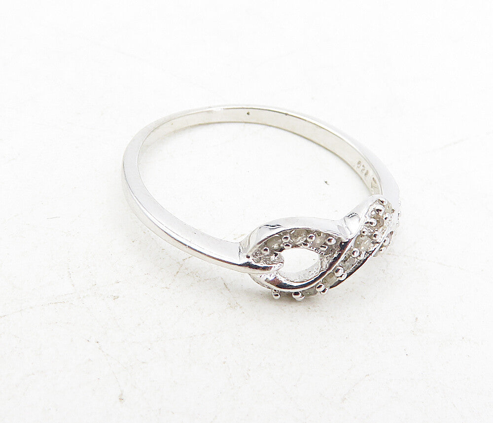 925 Sterling Silver  Genuine Diamonds Ribbon Design Band Ring Sz 8  RG8726