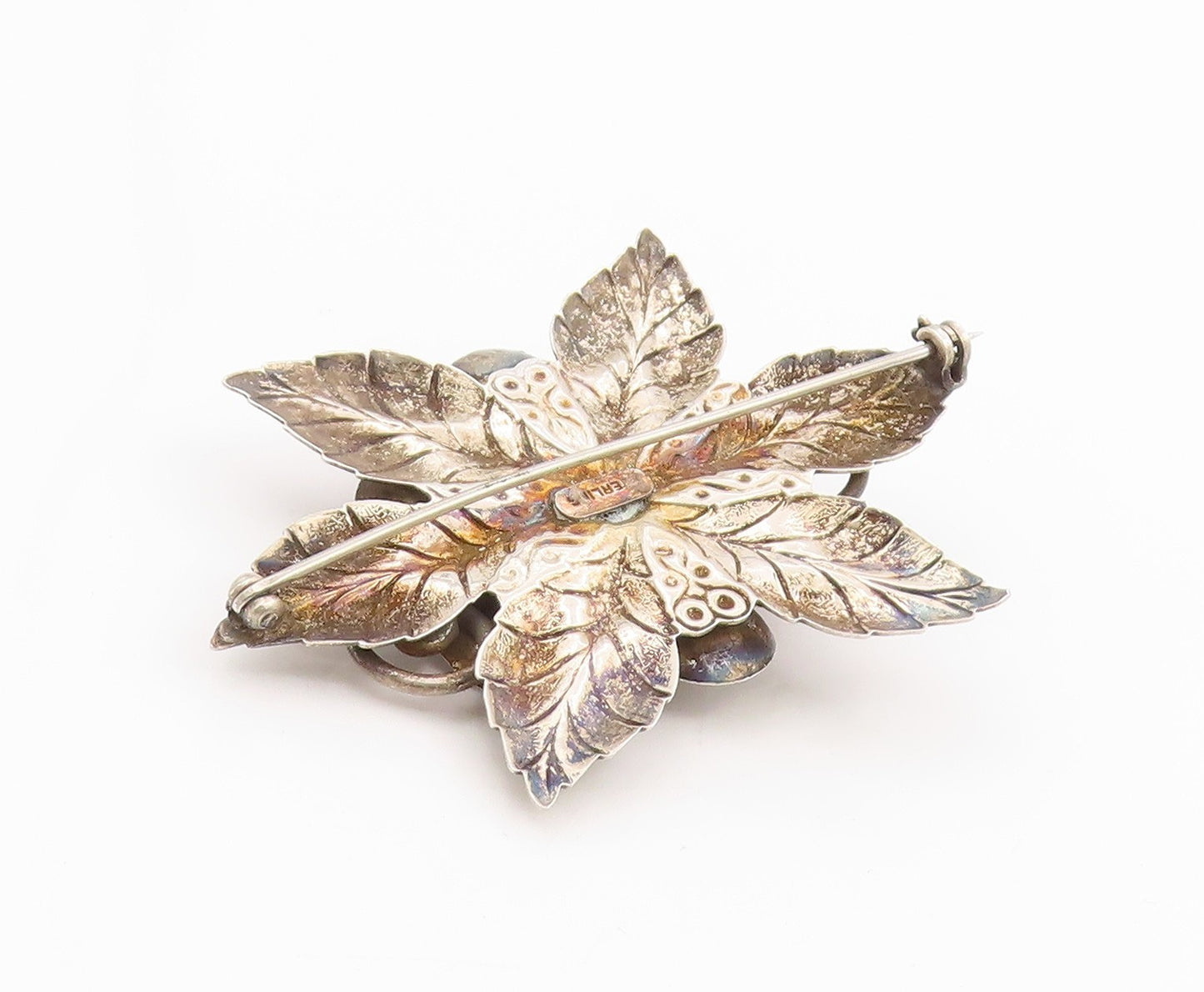 925 Sterling Silver Vintage Brooch Pin Carved Lotus Flower Blossom Motif BP12503