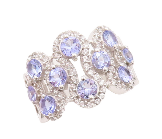 925 Sterling Silver Vintage Ring Round Tanzanite & Topaz Band  Sz 7  RG29159