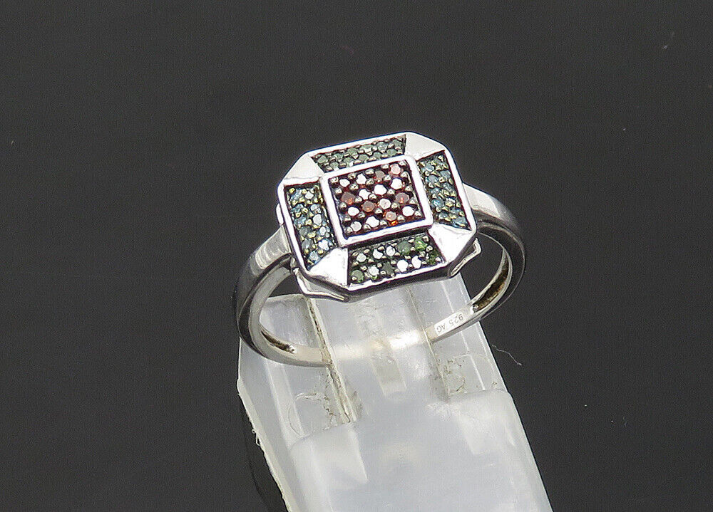 925 Sterling Silver  Vintage Genuine Diamonds Shiny Band Ring Sz 6.5  RG21132