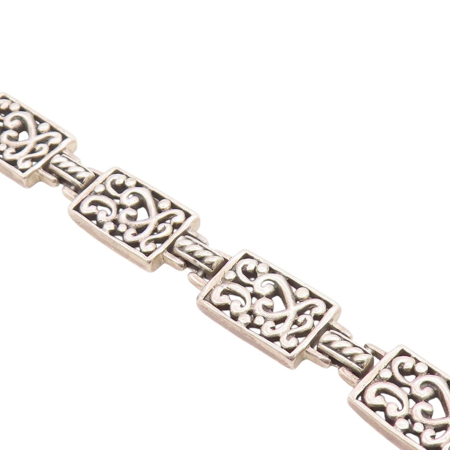 925 Sterling Silver  Vintage Rectangular Scroll Pattern Chain Bracelet  BT9409