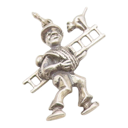 925 Sterling Silver  Vintage Shiny Man Carrying Ladder & Cat Pendant  PT17456