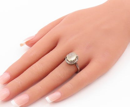 925 Sterling Silver Vintage Ring Gemstone Swirly Heart Carved  Sz 7  RG31897