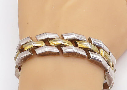 925 Sterling Silver  Vintage Shiny Two Tone Hinge Link Chain Bracelet  BT1441