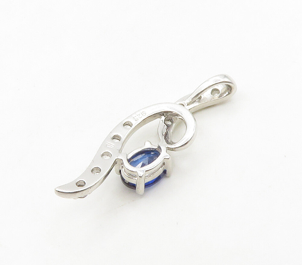 925 Sterling Silver  Prong Set Blue & White Topaz Swirl Pendant  PT12963