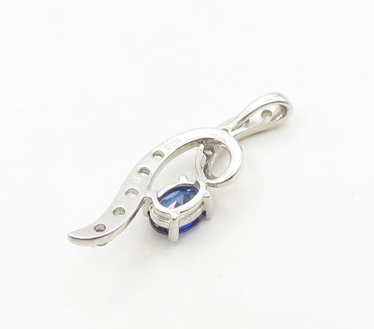 925 Sterling Silver  Prong Set Blue & White Topaz Swirl Pendant  PT12963