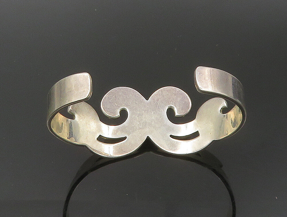 MEXICO 925 Sterling Silver Vintage Black Onyx Swirl Cuff Bracelet BT1379