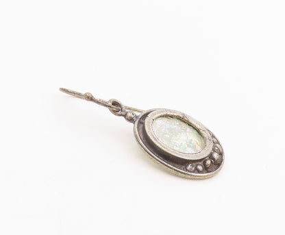 925 Sterling Silver Vintage Earrings Elegant Oval Roman Glass Dangles  EG13803