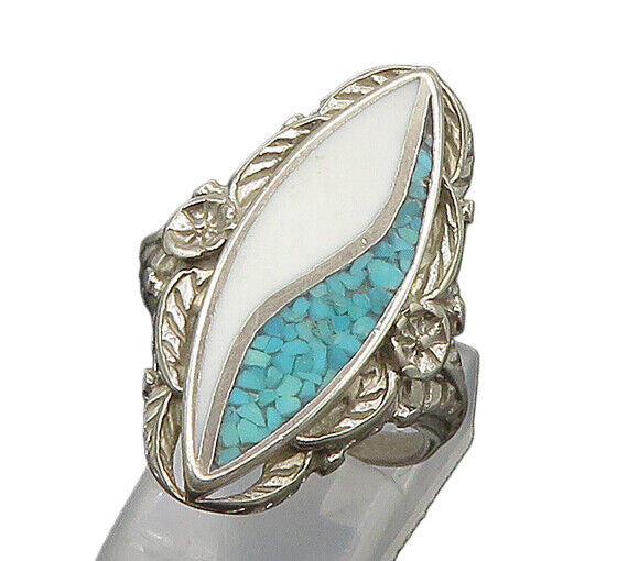 SOUTHWESTERN 925 Silver Vintage Mother Of Pearl Cocktail Ring Sz 8.5 RG18163