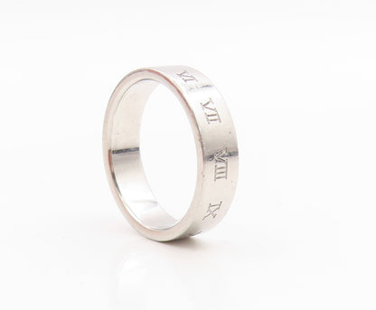 925 Sterling Silver Vintage Ring Engraved Roman Numerals Band  Sz 10  RG35816
