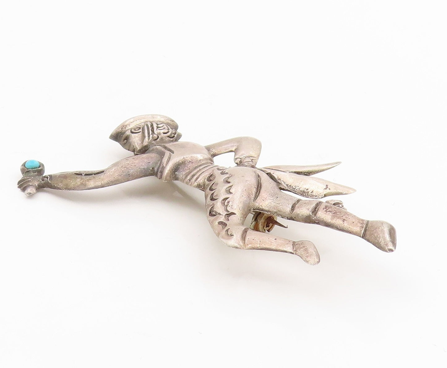 925 Sterling Silver Vintage Brooch MEXICO Turquoise Flamenco Dancer Pin  BP12130