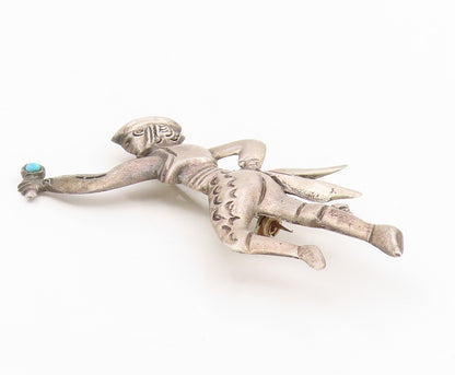 925 Sterling Silver Vintage Brooch MEXICO Turquoise Flamenco Dancer Pin  BP12130