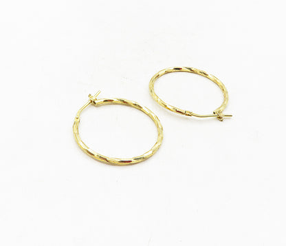 925 Sterling Silver  Shiny Gold Plated Petite Round Hoop Earrings  EG4666