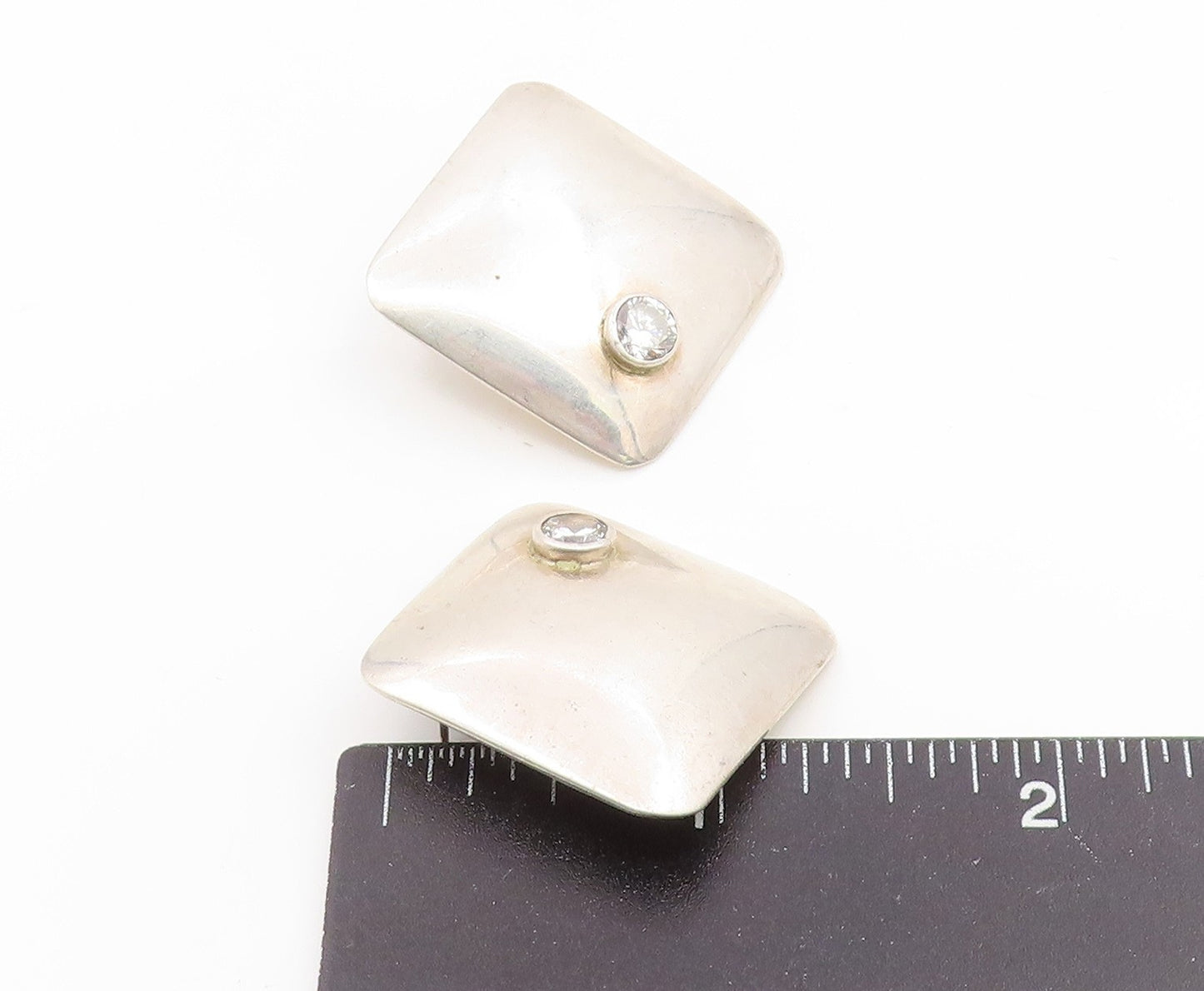 925 Sterling Silver Vintage Earrings DULCE MEXICO CZ Geometric Square  EG14204