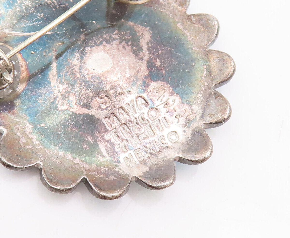 925 Sterling Silver Vintage Brooch Pin MAYA TAXCO Enameled Flower  BP10913