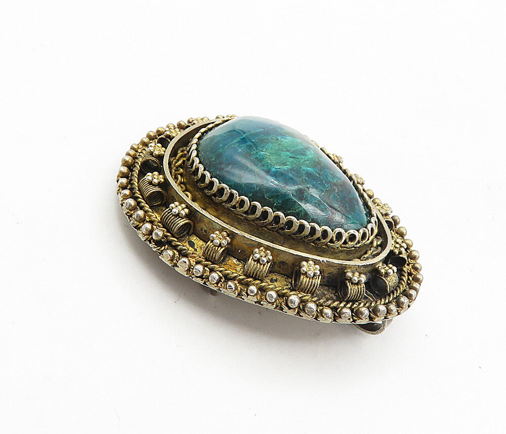ISRAEL 925 Sterling Silver  Vintage Cabochon Eilat Stone Brooch Pin  BP3265