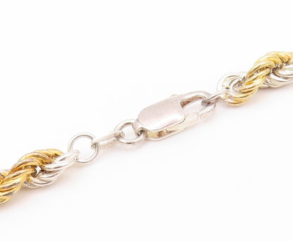 925 Sterling Silver Vintage Necklace Gold Plated Interwind Twisted Rope  NE4548