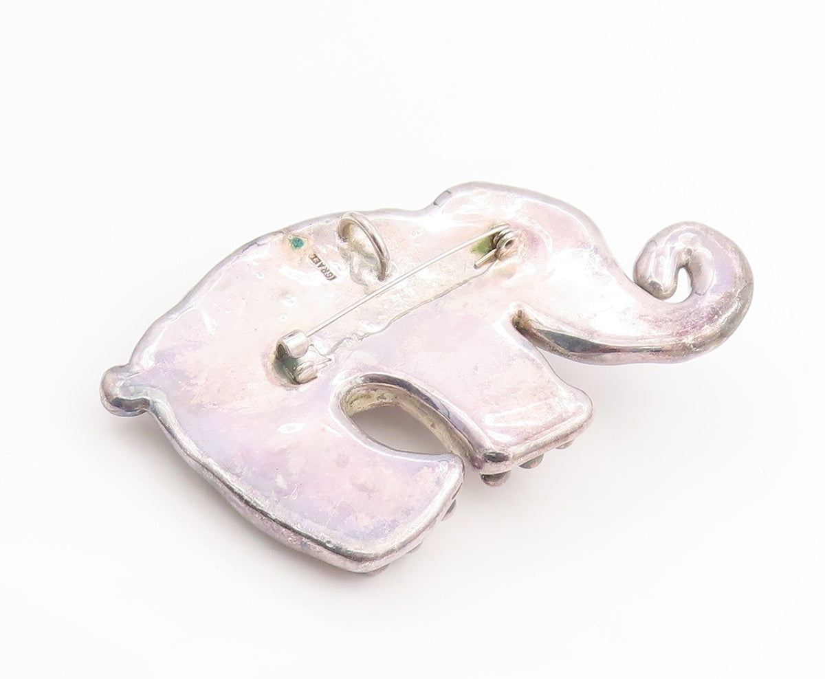 925 Sterling Silver Vintage Brooch ISRAEL Large Figural Lucky Elephant  BP11963