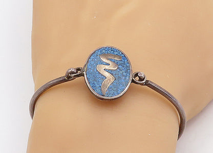 MEXICO 925 Sterling Silver Vintage Crushed Turquoise Bangle Bracelet BT1455