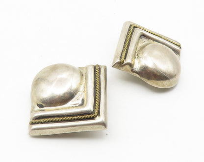 MEXICO 925 Silver  Vintage Two Tone Rope Twist Non Pierce Earrings  EG5649