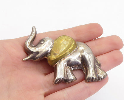 MEXICO 925 Sterling Silver  Vintage Two Tone Elephant Motif Brooch Pin  BP2103