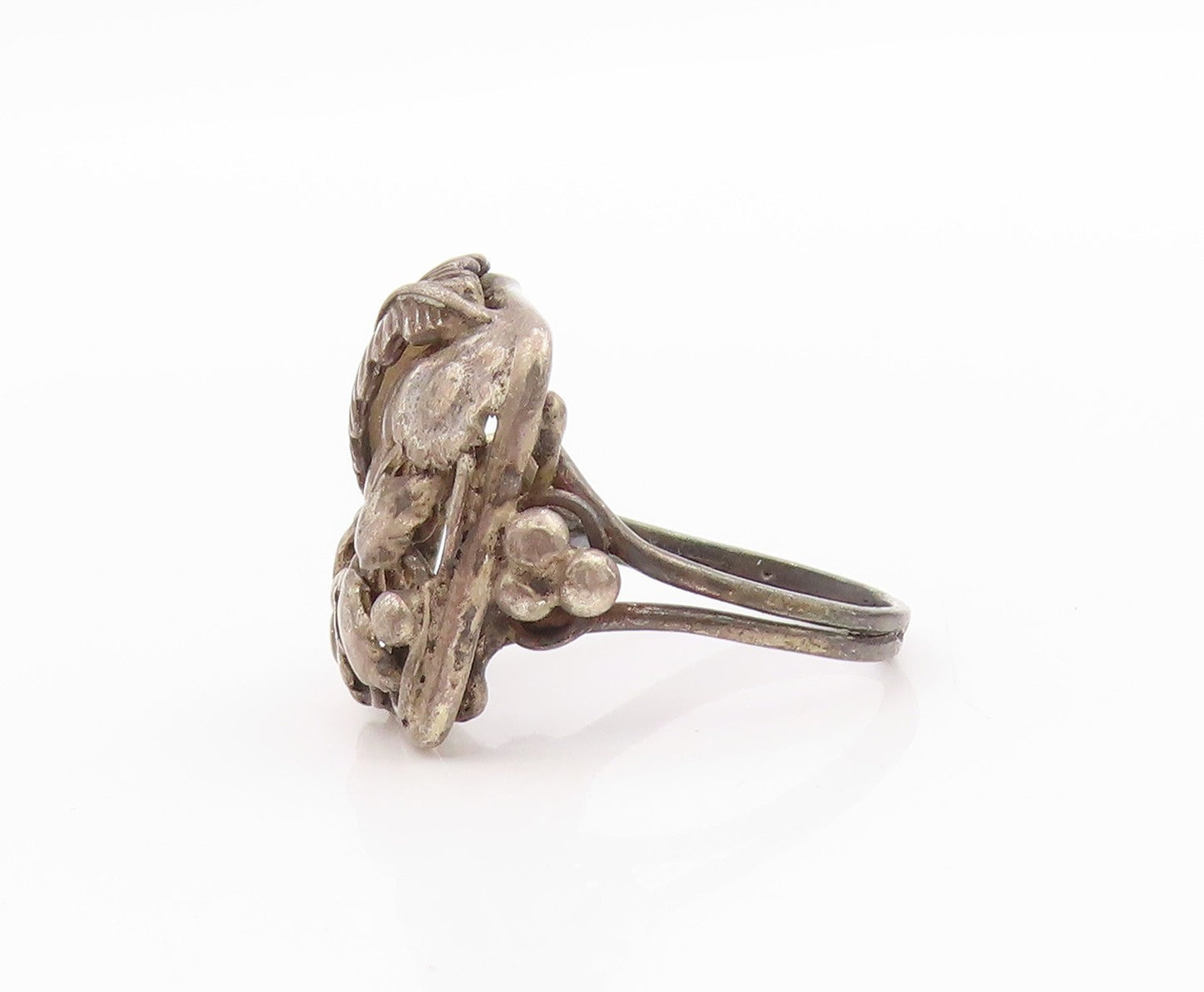 925 Sterling Silver Vintage Ring Dark Tone Antique Floral Design  Sz 5.5 RG33348