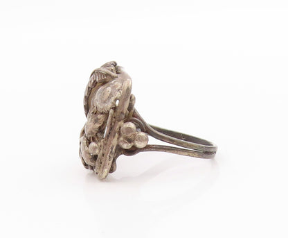 925 Sterling Silver Vintage Ring Dark Tone Antique Floral Design  Sz 5.5 RG33348
