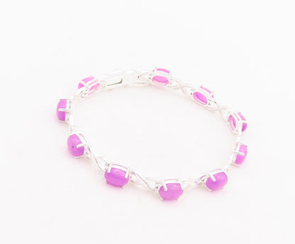 925 Sterling Silver Vintage Bracelet Oval Cut Purple Gemstones X Links  BT10666